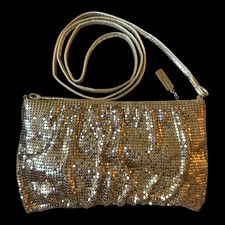 Whiting Davis International Gold Metal Mesh Crossbody Bag Purse Vintage