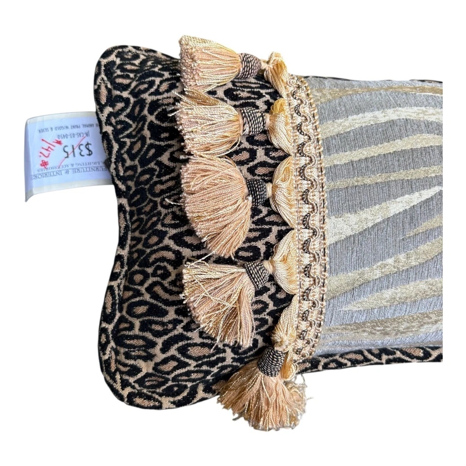 Almohada de acento John Richard estampado animal borla adorno cebra leopardo decoración de lujo Foto 3 de 4