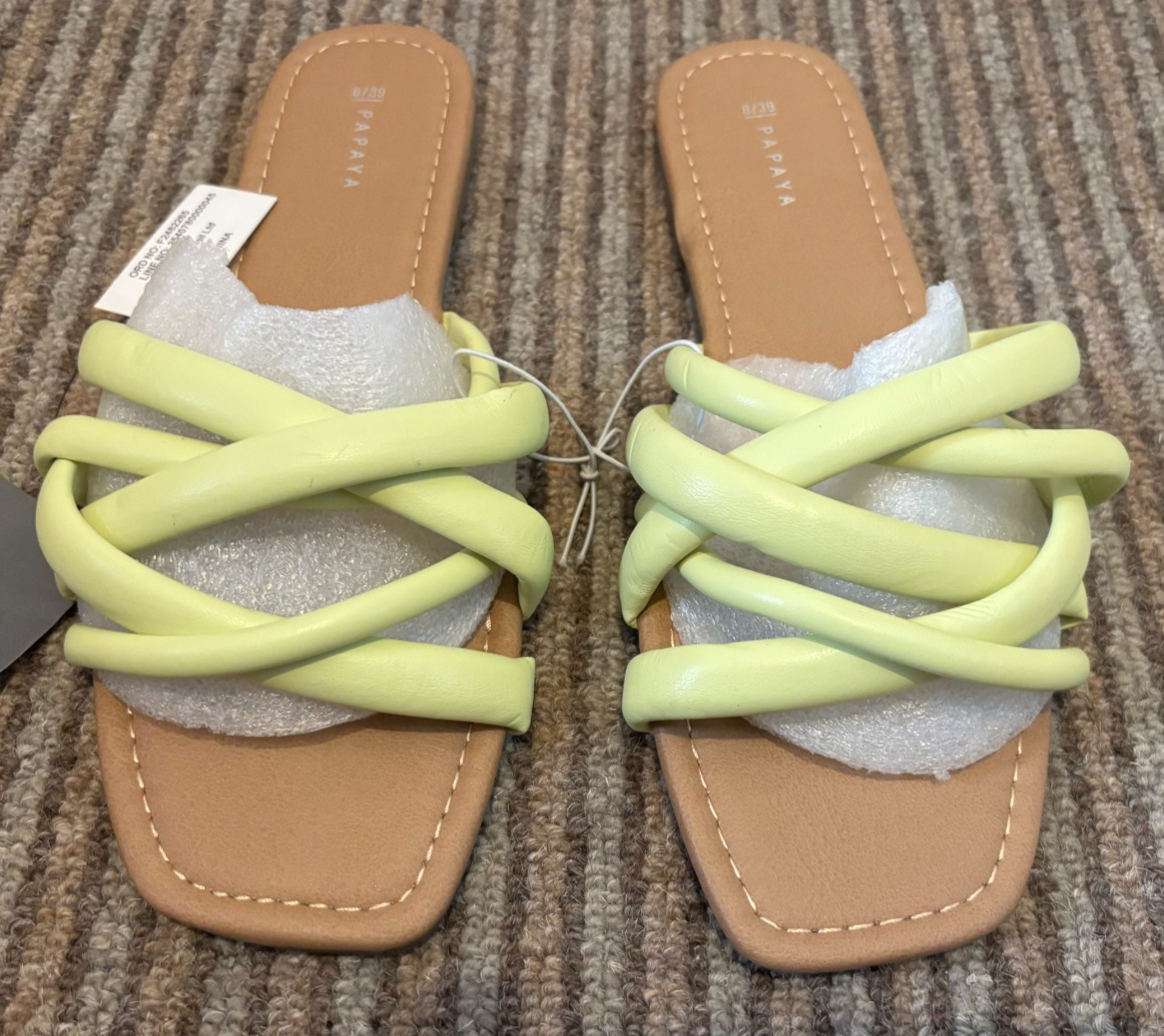 APL Sandali donna Papaya Lime con cinturino mules piatti vacanza punta aperta nuovi con etichette taglia 6 39