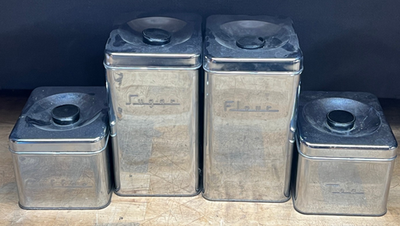 Vintage 1960s Lincoln Beautyware 4Pc Chrome Canister Set Flour
