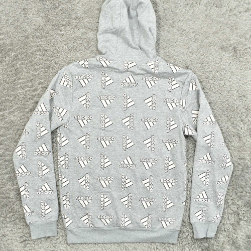 Adidas Men's Size S Pullover Sweater Hoodie Jacket All Over Cotton Gray Solid - Picture 3 of 8