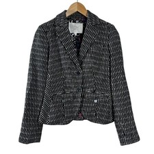 Rachel Rachel Roy Womens Black White Textured Blazer Jacket SZ 4 Splatter Lining