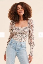NWT Free People Brunch Date Bodysuit Ivory Floral M
