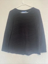 Simply Vera Vera Wang Textured Long Sleeve T-Shirt SZ PM Black Crew Neck