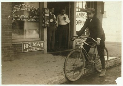 Dallas Texas 1913 Linders Drug Store delivery boy bicycle Griffin Street