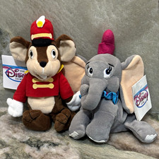 Vintage 1996 Disney Store Dumbo  Timothy 8" Mini Bean Bag Plush Set Tags