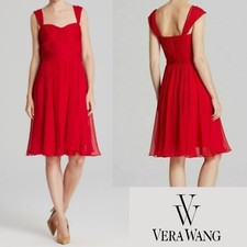 Vera Wang Sz 4 Red Chiffon Sweetheart Cocktail Dress Fit & Flare Wedding Guest 