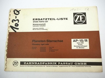 Genuine ZF AP-15/R Rigid Axle Spare Parts List Volvo BM Fresh O&K 14th octobar 11/74