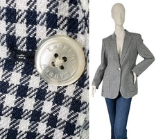 Vintage Lauren Ralph Lauren Linen Gingham Plaid Blazer Navy White Size 6P