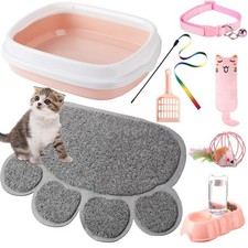 7 Pcs Small Cat Kitten Starter Kit Cat Litter Box with Shovel Paw Litter Mat ...