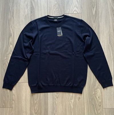 Hugo Boss Botto Knitted Italian Yarn Jumper - Mens UK XL - Navy £129 RRP BNWT