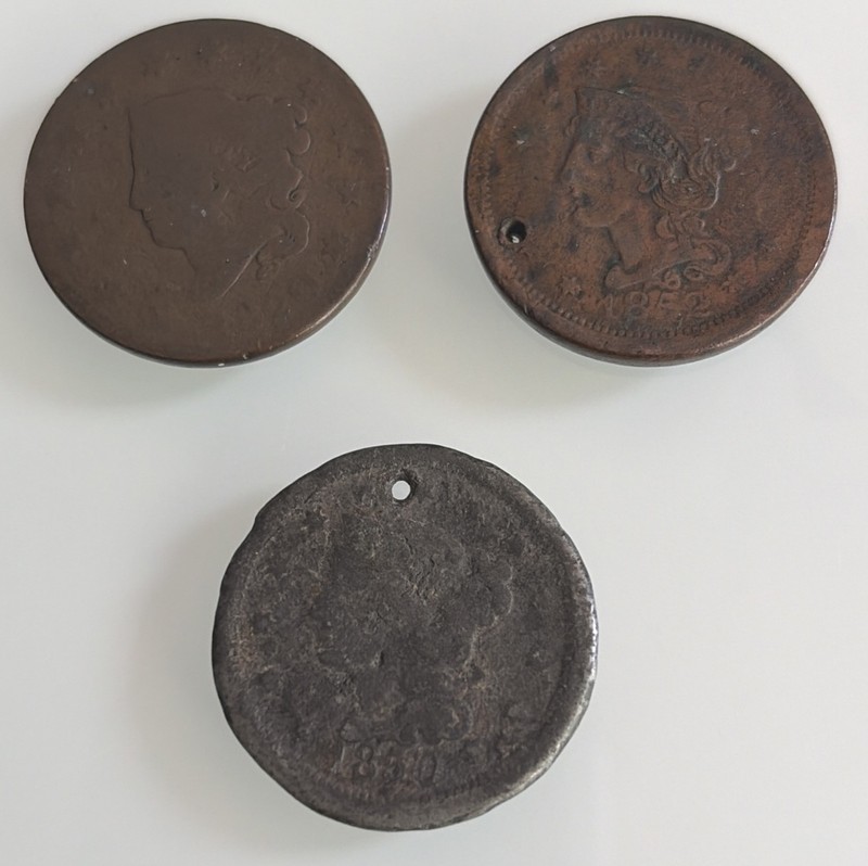 1820 1850 1852 U.S. Large Cents 1c Lot of 3  - well worn, rough shape !