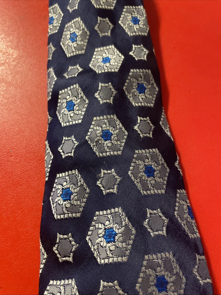 Corbata vintage años 60 Metcalf rayón y acetato esposa mod discoteca azul marino abstracta náutica Foto 3 de 4