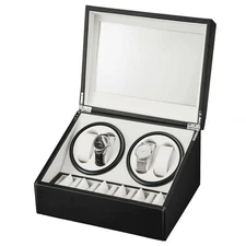 4+6 Automatic Rotation Leather & Wood Watch Winder Storage Case Box