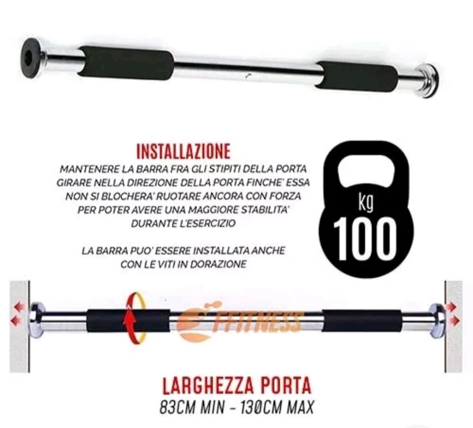 Barre de traction musculation pour porte extensible de 80 a 130 cm - Photo 4/4