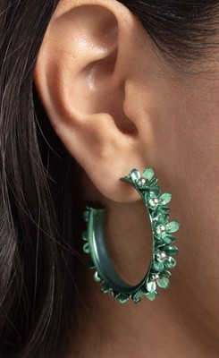 Paparazzi Green Flower Hoop Earrings New Floral Dangle Jewelry
