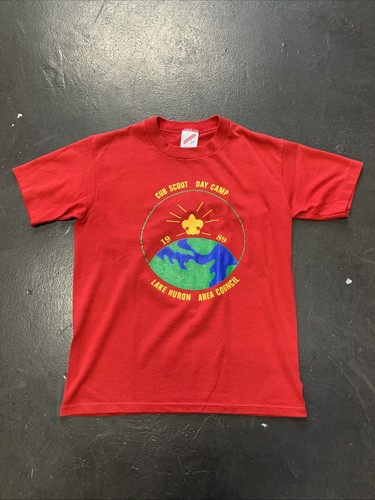 Vintage 1989 Cub Scout Day Camp T-Shirt M Lake Huron Jerzees USA Single Stitch - Afbeelding 1 van 7