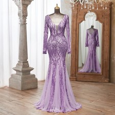 Luxurious Purple Sequin Evening Dress Deep V-Neck Formal Mermaid Prom Dresses