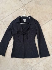 Joule Women’s Cardigan Size Small Black Floral Pattern Tie Front