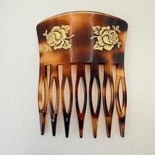 Vintage France Hair Side Comb Gold Rose Floral Accessory