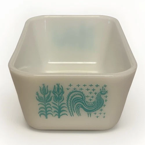 Pyrex 1.5pt Amish Butterprint Turquoise Rooster Refrigerator Dish #5652