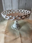 VTG Westmoreland Doric Open Lace Milk Glass 7”Tall Pedestal Compote 10”Diameter