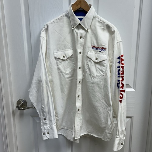 Vintage Wrangler Herren L Western Hemd Weiß Baumwolle Langarm Spruch LESEN - Bild 1 von 18