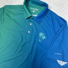 Chubbies Ombre Green Blue Palm Tree Golf Polo Shirt Men Medium Short Sleeve