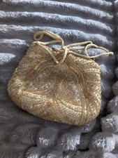 Vintage Retro Carla Marchi Beaded Evening Opera Bag Cream w/Gold Shell Design
