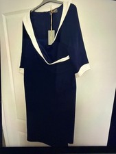 Bombshell London by Katya Wildman BNWT Size 22 Navy & White Collar Midi Dress