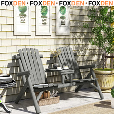 Wooden Patio Bench with 2 Seats and Center Coffee Table for Garden Outdoor Grey