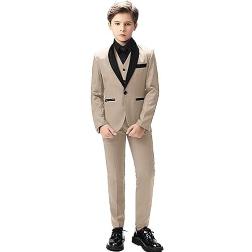 Boys Suits Slim Fit Formal Outfit Wedding Suit Kids Suits Set Coat Pants Vests - Picture 25 of 26