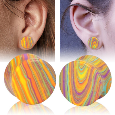 Pair Colorful Stone Ear Gauges Plugs Tunnels Expander Stretching Ear Piercing