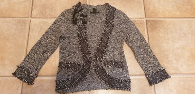 White House Black Market Jacke Damen/Mädchen Gr. XXS schwarz weiß silber + Brosc