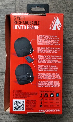 ActionHeat 5 Volt Rechargeable Heated Beanie Adult S/M Max 130°F Up To 5 Hrs NEW - Picture 2 of 5