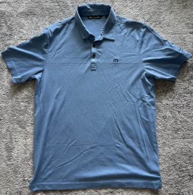 Travis Mathew Blue Polo Shirt Mens Large Cotton Polyester Blend Trophy Club CC