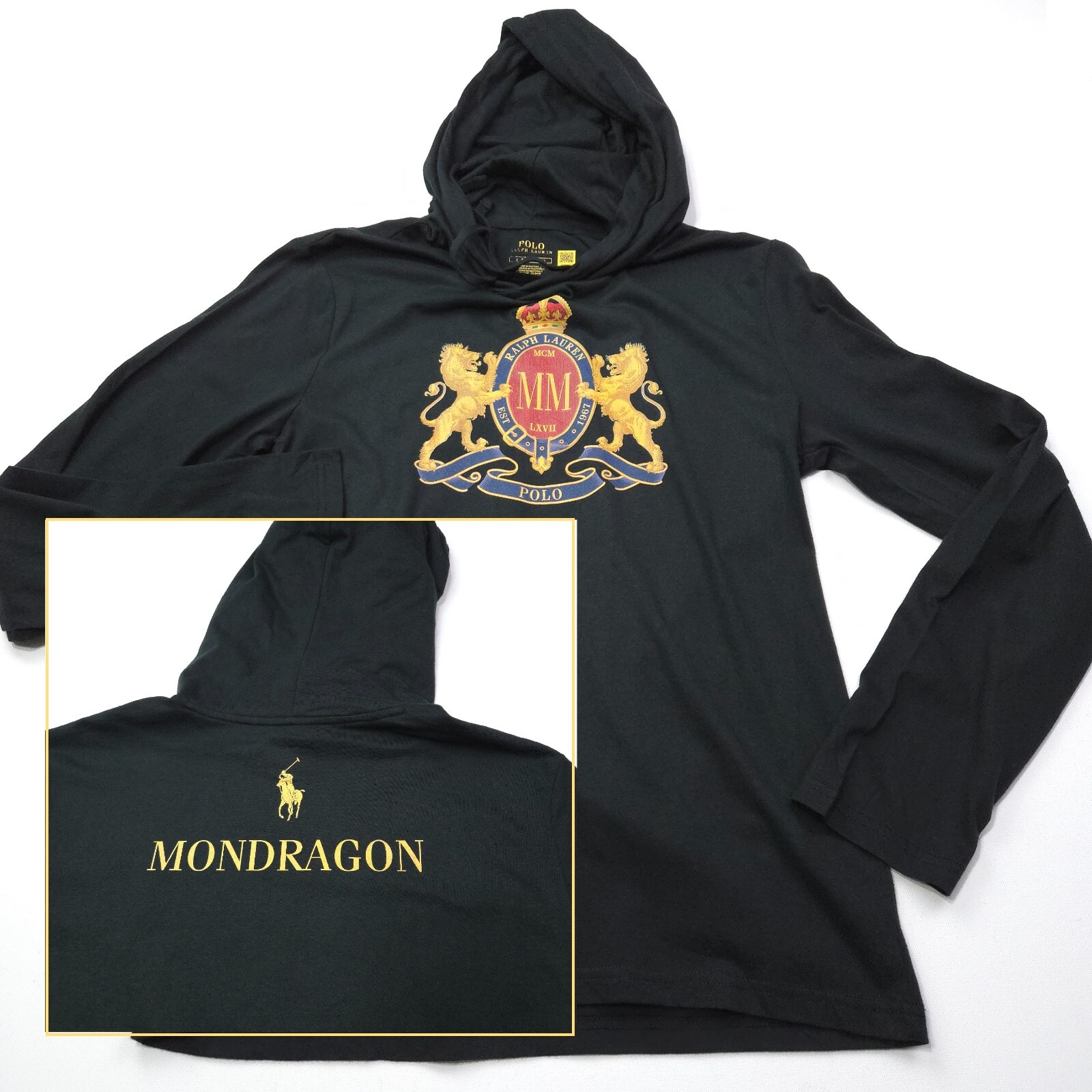 NUOVO! POLO RALPH LAUREN FELPA CON CAPPUCCIO MAGLIONE S LION CREST PONY MONDRAGON CREA IL TUO