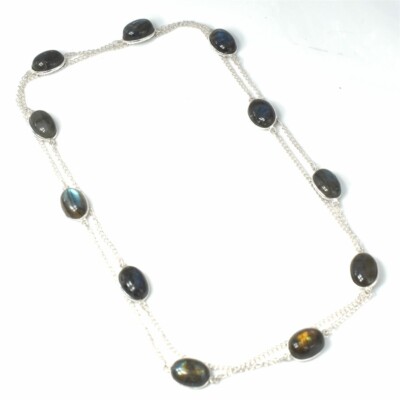 Labradorite Gemstone Handmade 925 Sterling Silver Jewelry Necklace 36''