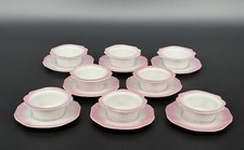 Set of (8) Pink Lusterware Ramekins & Underplates with Rose Decoration