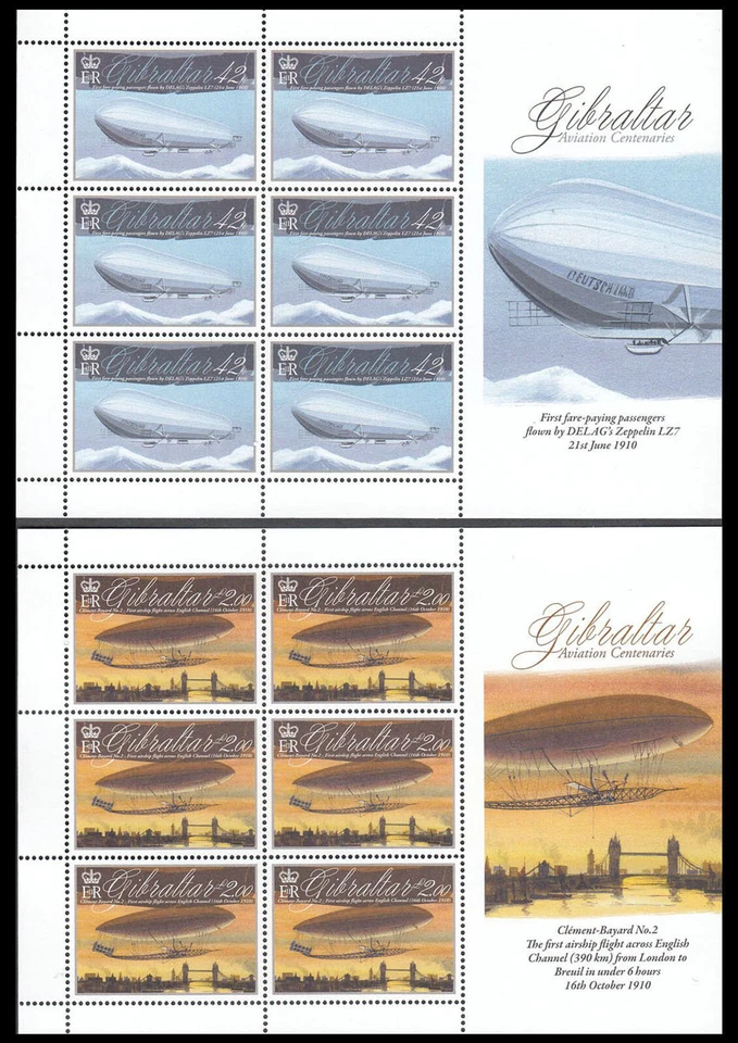 GIBRALTAR - 2010 AVIATION CENTENARIES - AIRCRAFT ZEPPELIN SET OF 4 SHEETLETS MNH - Image 2 of 4