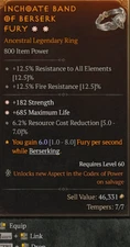 Diablo 4 S9 Season 9 Legendary Ring 2GA 182 Strength 685 max life
