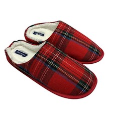 Club Room Mens Plaid Fleece Lined Slip-On Slippers Red L 10-11
