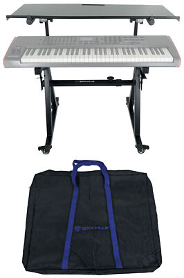 Rockville Z45W Z-Stand Adjustable 2-Tier Keyboard Stand w/Shelf + Wheels + Bag