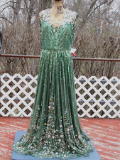 Mac Duggal 5223 Sage Green Sequin  Floral Embellished Evening Gown 14 NWT