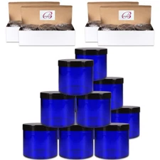 10oz/300g/300ml (12pcs) High Quality Acrylic Container Jars - Blue w/ Black Lid