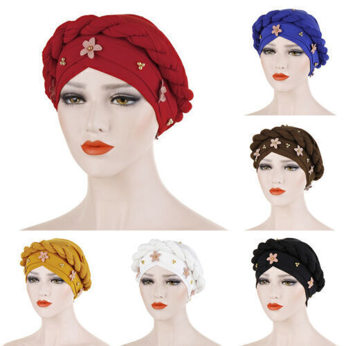 1Pc Flower Headwrap Cap Muslim Pearl Hat Women Hijab Faux Elegant Turban Braid - Picture 2 of 20