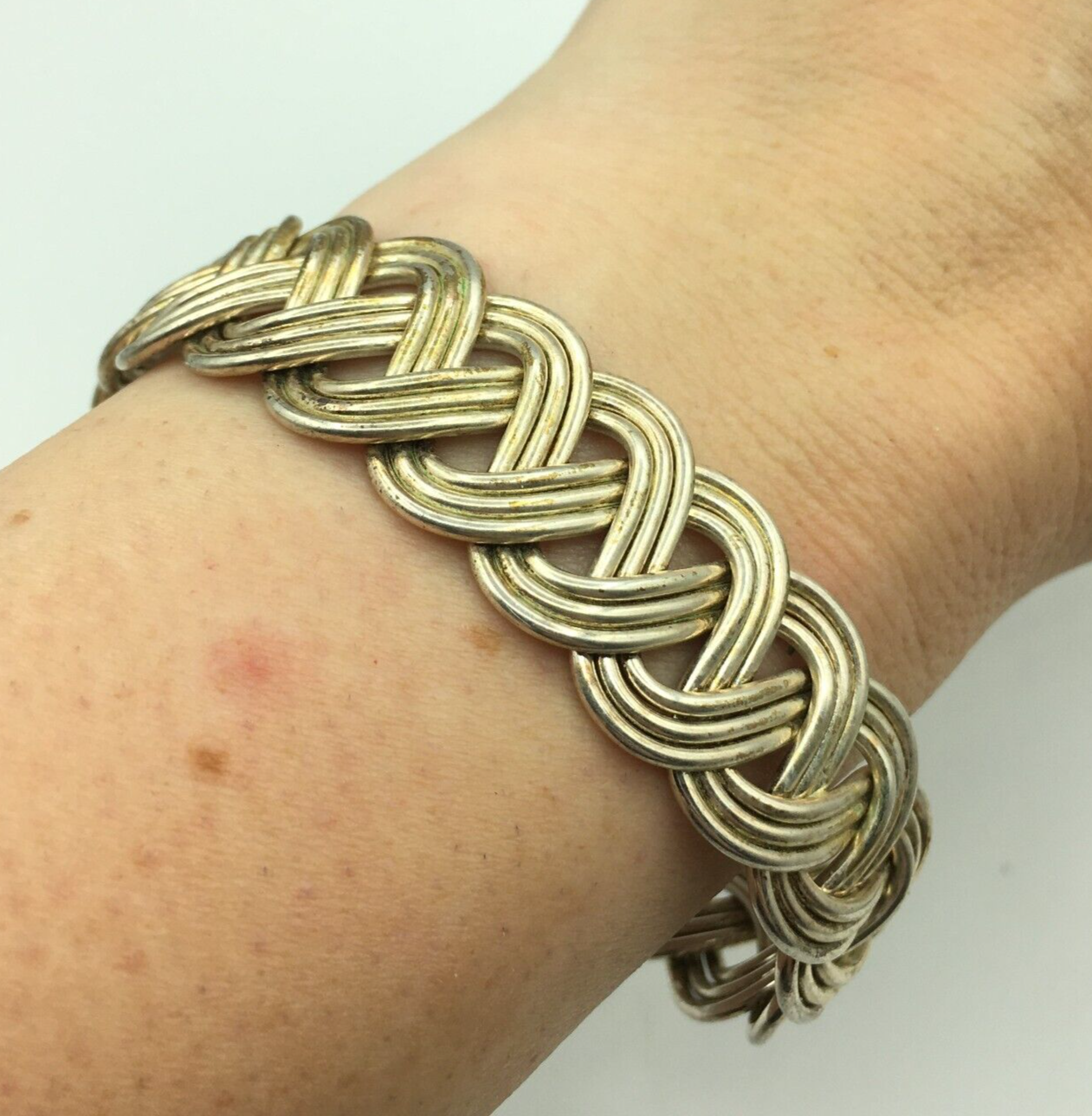 Silver-Tone Viking Woven Cuff Bangle for Stacking Retro Valentine Party-image