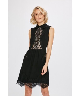 Jolie Petite Robe Courte Noire Incrustation Dentelle Taille 40