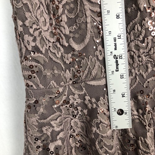 R & M Richards Formal Cocktail Dress Taupe Sz-16 Stretch Lace Embroidered Sequin - Picture 7 of 9