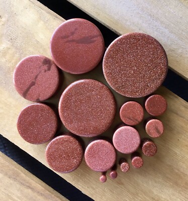 PAIR Gold Sandstone Organic Stone Plugs Gauges - 8g (3mm) up to 38mm (1.5'')